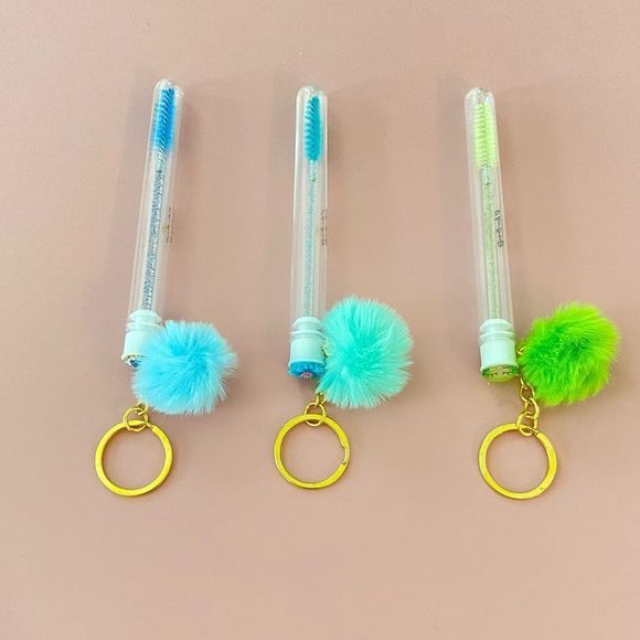 3pcs Tube Eyelash Brush/Spoolie with Furball & Gold Keychain | Mascara Wand - Picture 3 of 6